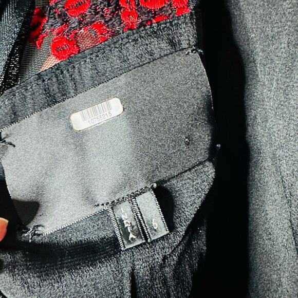 NICOLE MILLER Red Black Illusion Embroidered Mesh Long Sleeve Sheath Dress Size6 - Picture 10 of 11